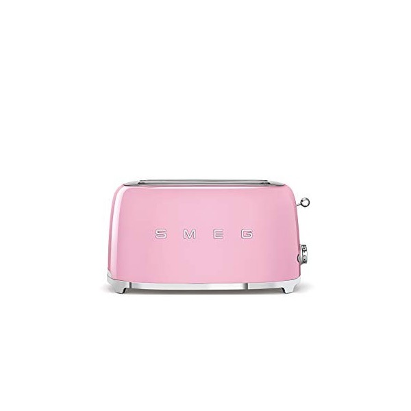 Smeg, Grille-pain 4 Tranches TSF02PKEU, 2 Fentes 36 mm, 6 Niveaux de Brunissage, Fonction Chauffage, Décongélation et Bagel, 