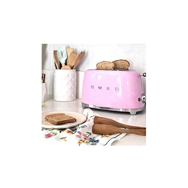 Smeg, Grille-pain 4 Tranches TSF02PKEU, 2 Fentes 36 mm, 6 Niveaux de Brunissage, Fonction Chauffage, Décongélation et Bagel, 