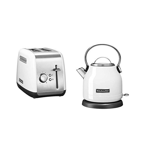 KitchenAid 5KEK1222EWH Classic Bouilloire Blanc 1,25 L + 5KMT2115EWH Classic Grille-pain avec 2 tranches Blanc 1,8 Kg