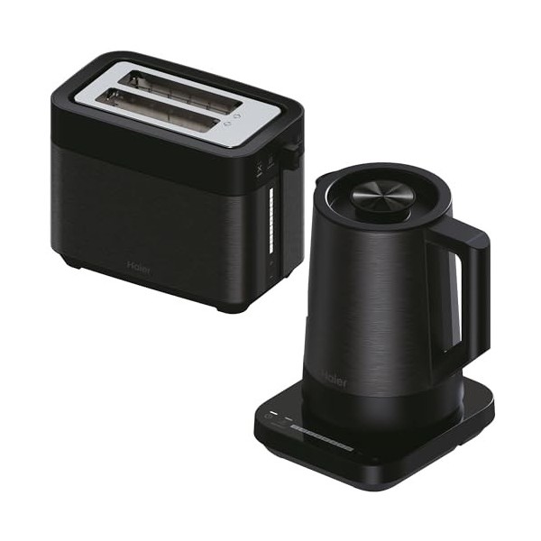 Pack Petit Déjeuner Grille-Pain Toaster+Bouilloire Haier I-Master Série 5, Acier Inoxydable, Fentes Extra Profondes, 7 Niveau