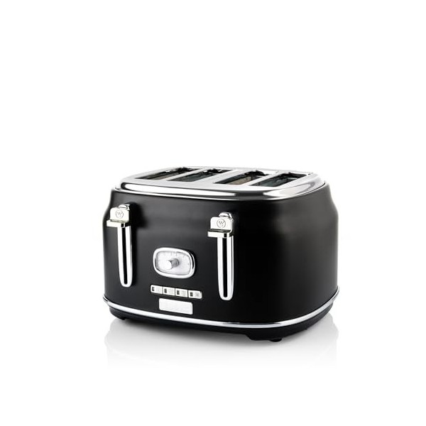 Westinghouse. Grille-pain rétro WKTTB809BK de couleur noire, capacité pour 4 tranches, 5 configurations, bronzage réglable, g