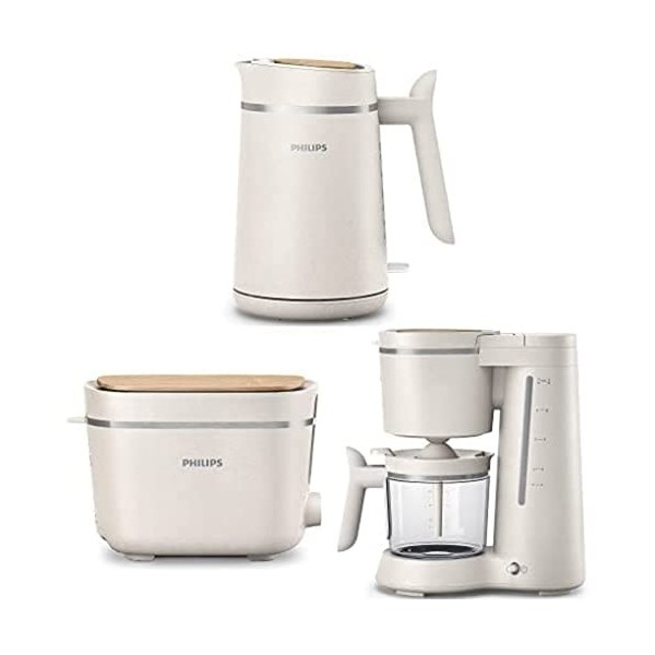 Philips Set Petit-déjeuner fabriqué à partir dhuile de cuisson usagée - Cafetière + Bouilloire + Grille-pain, Conscious Coll