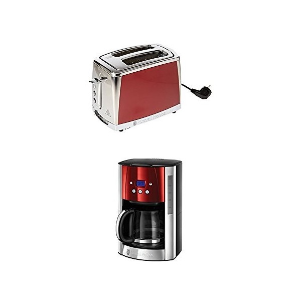 Russell Hobbs 23220-56 Luna Grille-pain de 2 fentes Rouge chromé 1550 W + Russell Hobbs 23240-56 Cafetière Luna Rouge Solaire