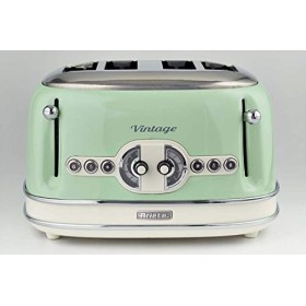 Ariete 156 Grille-pain design Vintage 4 tranches, sans pince, 1600 watts, 6 niveaux de grillage, Acier inoxydable, Vert paste