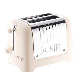 Dualit Grille Pain 2 Fentes Lite - Petit Grille Pain Blanc et Inox Brillant - 1.1kW pour 60 Tranches par Heure - Option Bagel