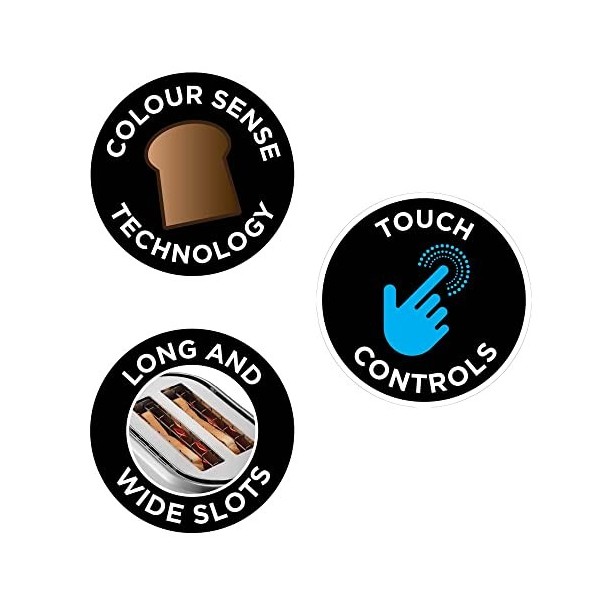 Russell Hobbs Grille Pain [Programmable] Attentiv Fentes extra larges, Tactile, mémorisele brunissage, Tout type de pain, Su