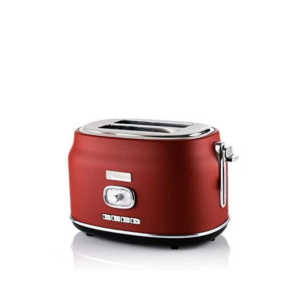 Grille-pain Westinghouse WKTTB857RD de style rétro, capacité 2 tranches, 5 configurations et fonction auto centrale, grille d