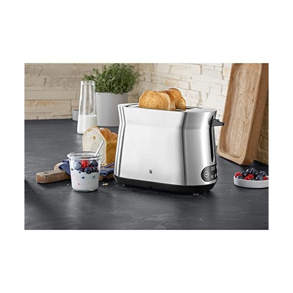 WMF Kineo Grille-pain en acier inoxydable, double fente avec grille réchauffe-viennoiseries, 2 tranches, 10 niveaux de brunis
