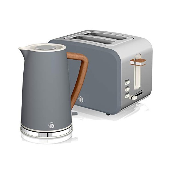 Swan Nordic Set Desayuno Bouilloire sans fil 1,7 L 3000 W Grille-pain à fente large 2 tranches 3 fonctions Design moderne Eff