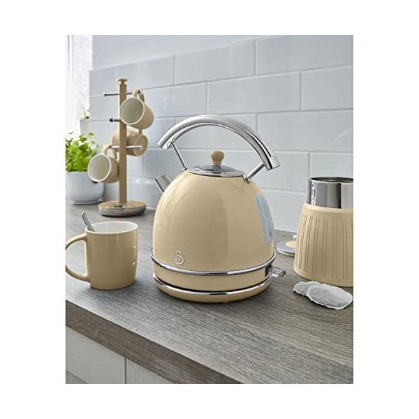 Swan Retro Ensemble Petit-Déjeuner, Bouilloire 1,8L avec Élément Chauffant en Acier Inox, Grille-pain à Fente Large 2 Tranche