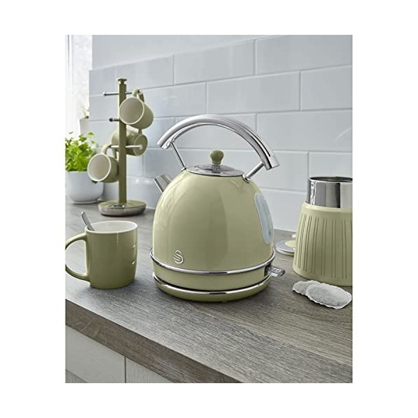 Swan Retro Ensemble Petit-Déjeuner, Bouilloire 1,8L avec Élément Chauffant en Acier Inox, Grille-pain à Fente Large 2 Tranche