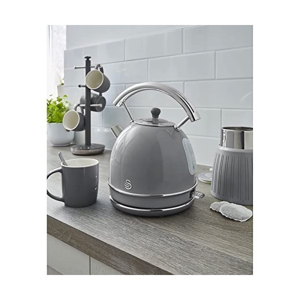 Swan Retro Ensemble Petit-Déjeuner, Bouilloire 1,8L avec Élément Chauffant en Acier INOX, Grille-Pain à Fente Large 2 Tranche