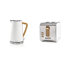 Nedis Bouilloire électrique 1,7 l douce au toucher Blanc & Grille Pain 2 Fentes Larges Blanc