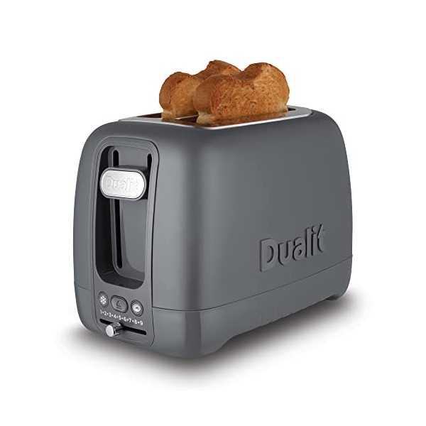 Dualit Grille Pain 2 Fentes Domus - Grille Pain Gris avec Programme Décongélation - Technologie Peek & Pop - Boutons LED - Co