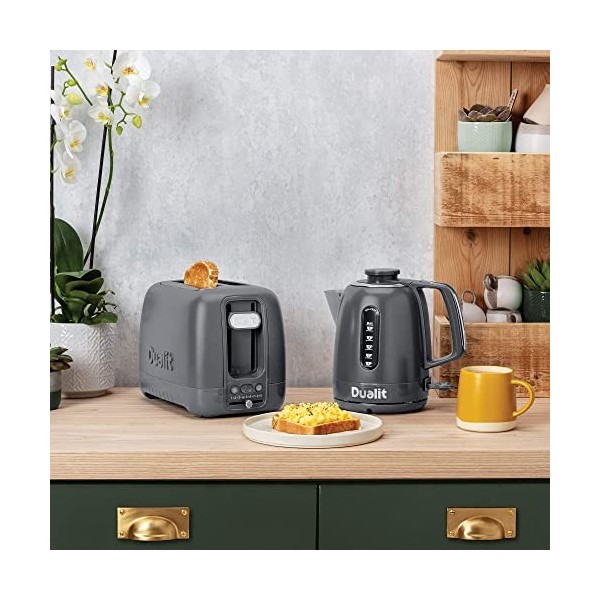 Dualit Grille Pain 2 Fentes Domus - Grille Pain Gris avec Programme Décongélation - Technologie Peek & Pop - Boutons LED - Co