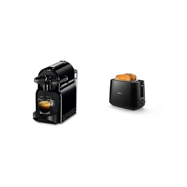 Nespresso De’Longhi 203549 Inissia Cafetière à Capsules, Plastique, Noir & Philips Grille-pain - 2 Fentes, 8 Réglages, Réchau