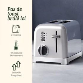 Cuisinart Grille-pain 2 tranches - Fentes larges, idéal pour le pain épais et les bagels - 6 niveaux de brunissage et décongé