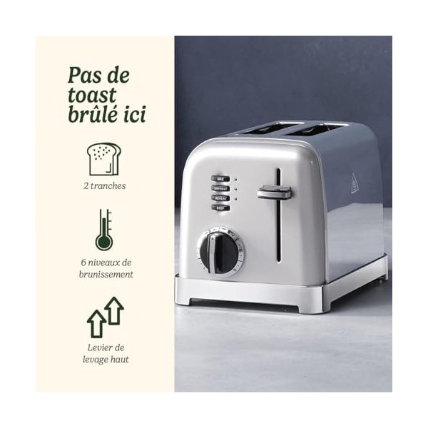 Cuisinart Grille-pain 2 tranches - Fentes larges, idéal pour le pain épais et les bagels - 6 niveaux de brunissage et décongé