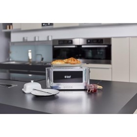 Russell Hobbs Grille Pain [Fente longue 2 Toasts/ 1 Tranche baguette] Elegance Acier chromé Fente large, 6 Niveaux de Brunis