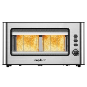 LONGDEEM 2 Slice Toaster 1.75" Extra Wide Slots, See-Through Window 6-Shade Settings & Bagel/Defrost/Cancel Function, Removal