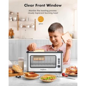 LONGDEEM 2 Slice Toaster 1.75" Extra Wide Slots, See-Through Window 6-Shade Settings & Bagel/Defrost/Cancel Function, Removal