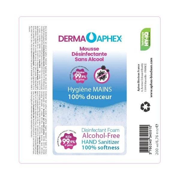 DERMAPHEX Mousse Désinfectante pour Mains sans Alcool 200mL