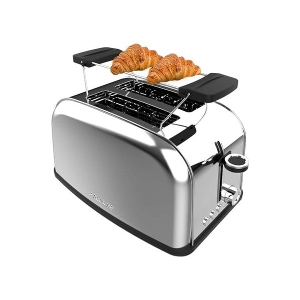 Cecotec Grille-pain vertical Toastin time 850 Inox, 850 W de puissance, Double fente longue et large de 3,8 cm, Varillas Sup