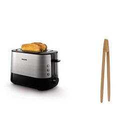 Philips HD2637/90 Grille-Pain avec Fente large Métal/noir 950 W + Pince à toast en bambou. 24 cm non colorée non aimantée pou