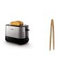 Philips HD2637/90 Grille-Pain avec Fente large Métal/noir 950 W + Pince à toast en bambou. 24 cm non colorée non aimantée pou