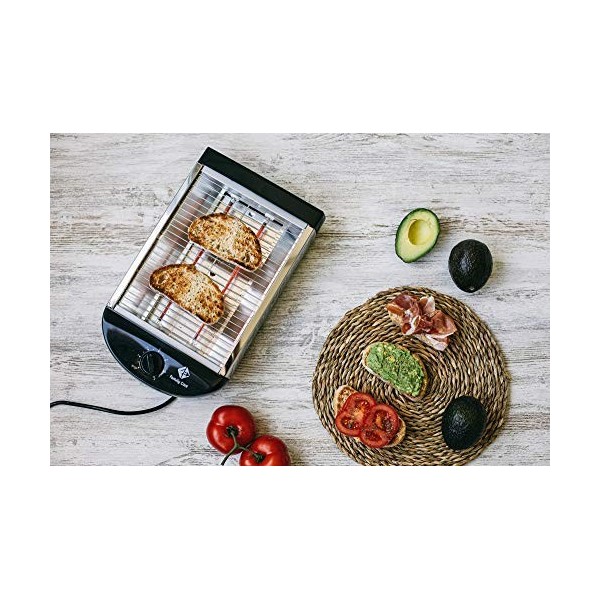Family Care Grille Pain Plat, Grille Pain horizontal, Grille Pain Noir, 600 W, 6 Niveaux de Température, Ramasse-miettes Amov