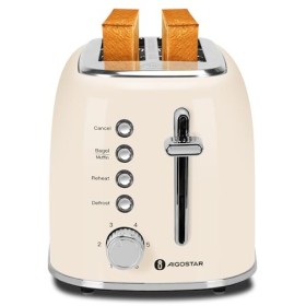 Aigostar Grille Pain, 2 Fentes Extra-Larges, Vintage Inox Crème, 6 Niveaux de Dorage, Fonction Bagel/Décongélation/Réchauffag