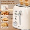 Aigostar Grille Pain, 2 Fentes Extra-Larges, Vintage Inox Crème, 6 Niveaux de Dorage, Fonction Bagel/Décongélation/Réchauffag