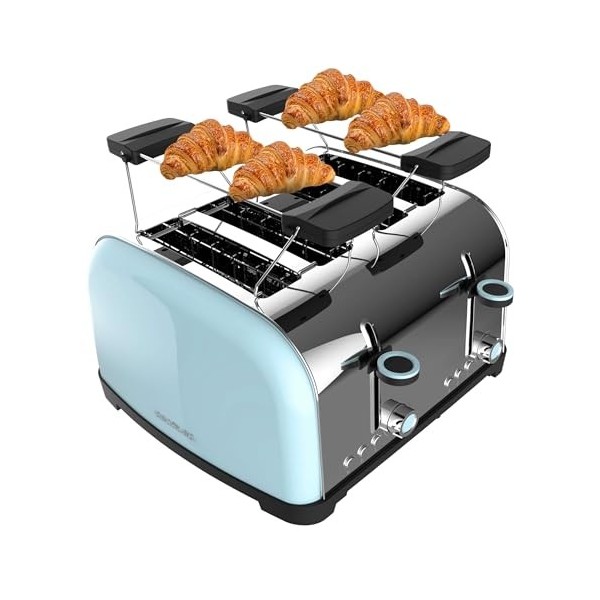 Cecotec Grille-pain Vertical 4 Fentes Courtes Toastin time 1700 Double Inox. 1700 W, 4 Tranches de Pain, Fente Large de 3,8 