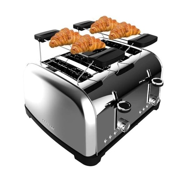 Cecotec Grille-pain Vertical 4 Fentes Courtes Toastin time 1700 Double Inox. 1700 W, 4 Tranches de Pain, Fente Large de 3,8 