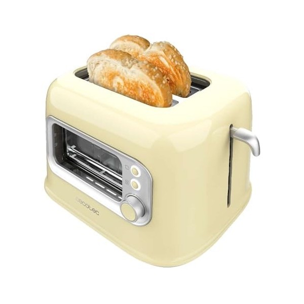 Cecotec Grille-pain vertical RetroVision Yellow, puissance de 700W, 2 fentes extra larges, design unique avec affichage, cont