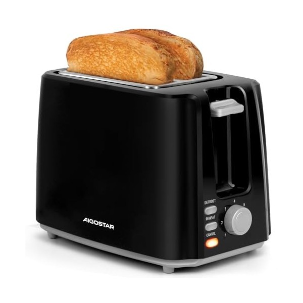 Aigostar Warrior 30JRL – Grille-pain 2 fentes extra-larges et 7 niveaux de brunissage. Fonctions toaster, décongeler, réchauf