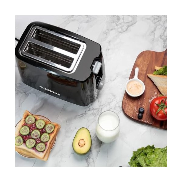 Aigostar Warrior 30JRL – Grille-pain 2 fentes extra-larges et 7 niveaux de brunissage. Fonctions toaster, décongeler, réchauf