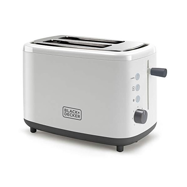 BLACK+DECKER BXTO1001E - Grille-pain 1000W, fente extra longue, 7 niveaux de brunissage, fonction STOP, ramasse-miettes, blan