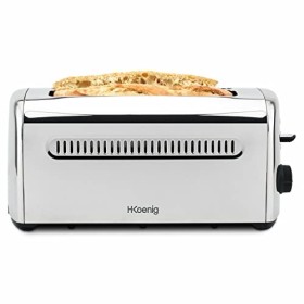 H.Koenig Grille Pain Toaster Spécial Baguette 2 Tranches TOAS32 Fentes larges 40mm Inox vintage, 7 Niveaux de brunissage, Déc