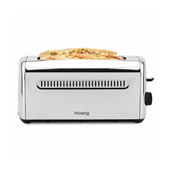 H.Koenig Grille Pain Toaster Spécial Baguette 2 Tranches TOAS32 Fentes larges 40mm Inox vintage, 7 Niveaux de brunissage, Déc