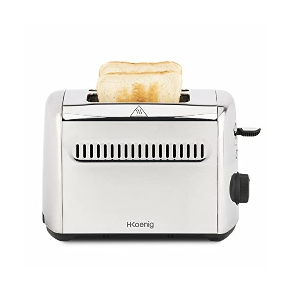 H.Koenig Grille Pain Toaster Spécial Baguette 2 Tranches TOAS32 Fentes larges 40mm Inox vintage, 7 Niveaux de brunissage, Déc