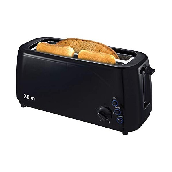 Zilan, Grille-pain à fente longue, 4 tranches de Toastautomatique, XXL, 5 niveaux de rôtissage, accessoire de pain, fonction 