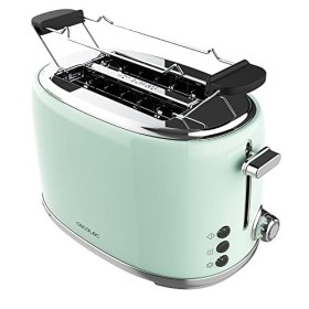 Cecotec Toast&Taste 1000 Retro Double Green 2-Slice Toaster. 980 W, 2 Wide and Short Slots of 3.8 cm, Stainless Steel, Upper 