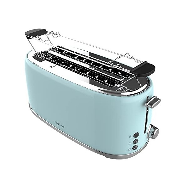 Cecotec Toast&Taste 1000 Retro Double Green 2-Slice Toaster. 980 W, 2 Wide and Short Slots of 3.8 cm, Stainless Steel, Upper 