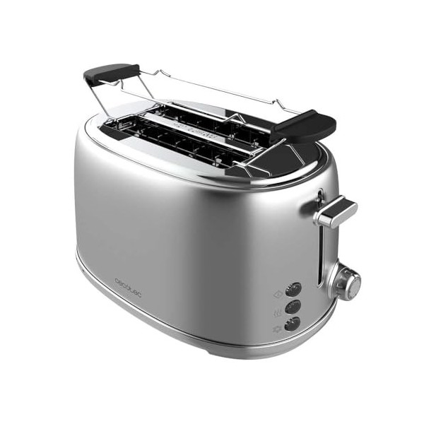 Cecotec Toast&Taste 1000 Retro Double Green 2-Slice Toaster. 980 W, 2 Wide and Short Slots of 3.8 cm, Stainless Steel, Upper 