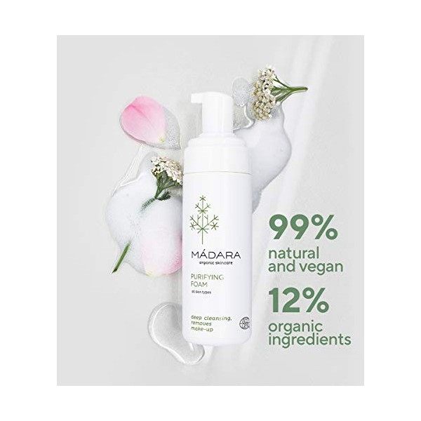 MÁDARA Organic Skincare | Mousse Nettoyante Visage - 150 ml, à lextrait dAchillée millefeuille Vegan, Mousse nettoyante dou