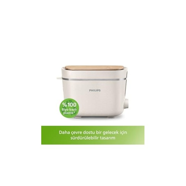 Philips Grille-pain Édition Eco Conscious, 2 Fentes, 8 Réglages, Réchauffe-Viennoiseries, Décongélation, Fabriqué à partir d