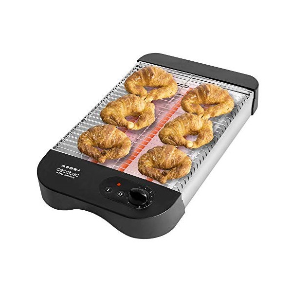 Cecotec Grille-pain Plat Horizontal Turbo EasyToast Basic. 3 Résistances en Quartz, 6 Niveaux de Puissance, Plateau Ramasse-m