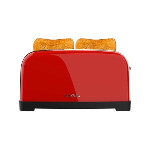 Cecotec Grille-pain Vertical 2 Fentes Longues Toastin Time 1500 Rouge. 1500 W, 4 Tranches de Pain, Fente Large de 3,8 cm, Su