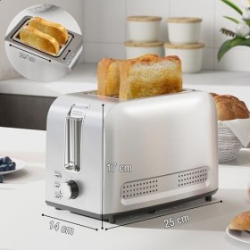 Grille Pain - 2 tranches, Grille-pain Inox 750 W, Grille Pain 2 Larges Fentes, 7 Niveaux de brunissage, Décongélation, Réchau